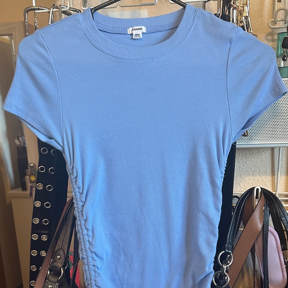 Garage Light Blue Ribbed Tee Dress